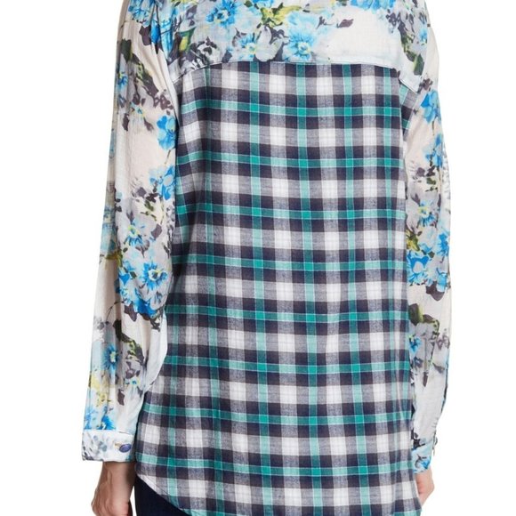 NWT Anthropologie Cyrena Top Tunic Floral Plaid Boho Bohemian Blue Purple NEW - Picture 10 of 12